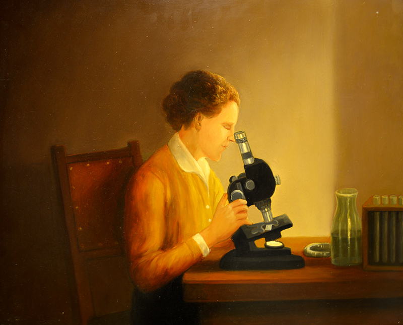 Rachel Carson at Microscope
