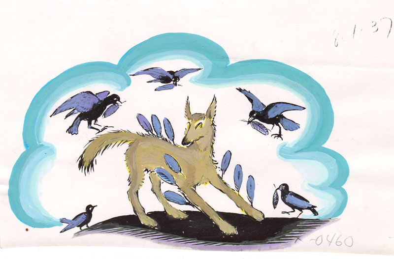 Coyote Came Upon a Crowd of Blackbirds Colored