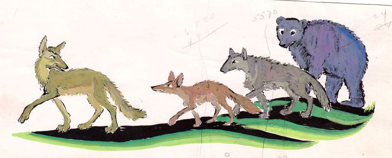 Followed by a Wolf and Fox and Grizzly Bear Colored II
